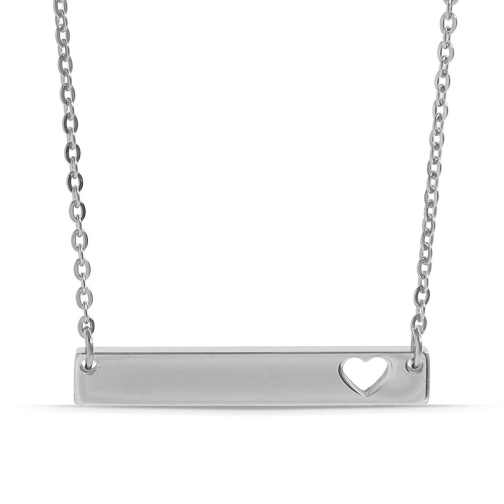 Stainless Steel Blank Cutout Heart Bar Necklace